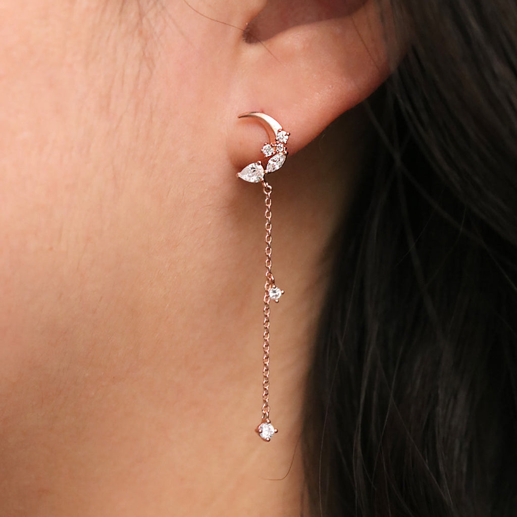 Sparkle Moon Drop Chain Earrings-4
