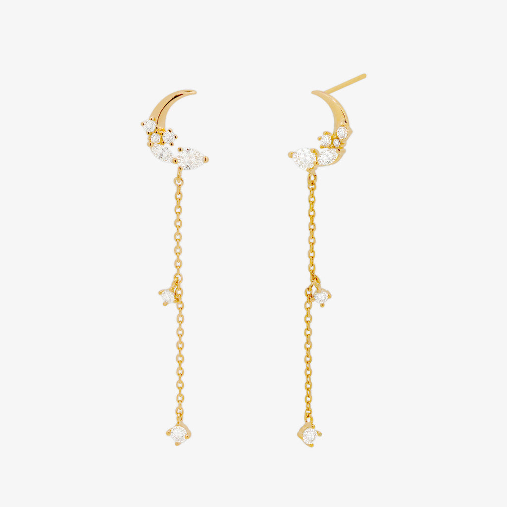Sparkle Moon Drop Chain Earrings-0