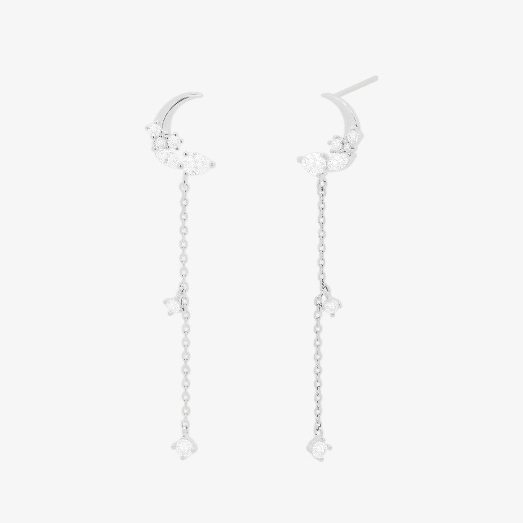 Sparkle Moon Drop Chain Earrings-5