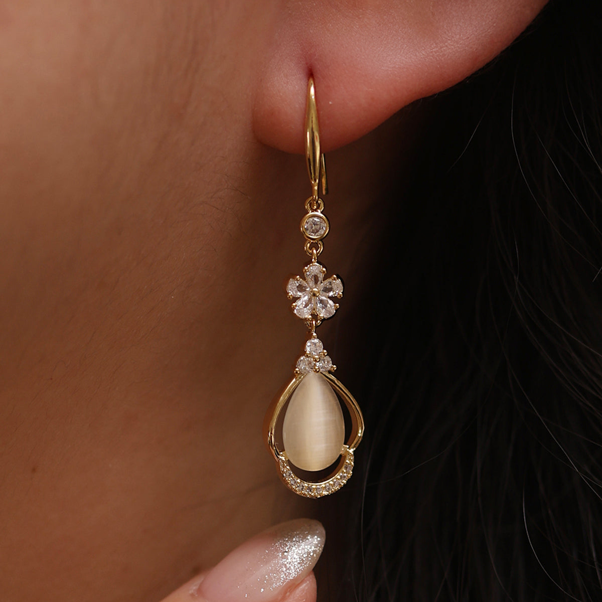 Mother of pearl hook drop earrings-1